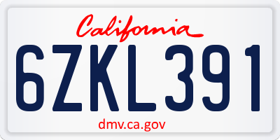 CA license plate 6ZKL391