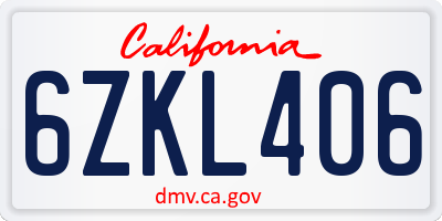 CA license plate 6ZKL406