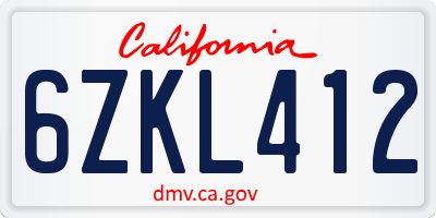 CA license plate 6ZKL412