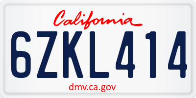 CA license plate 6ZKL414