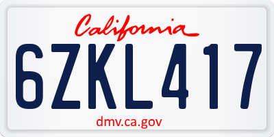 CA license plate 6ZKL417