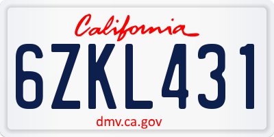 CA license plate 6ZKL431