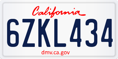 CA license plate 6ZKL434