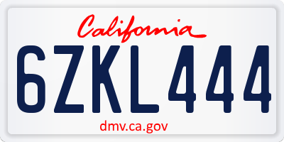 CA license plate 6ZKL444