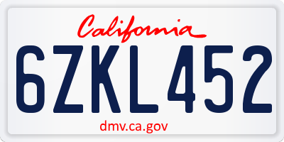 CA license plate 6ZKL452