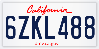 CA license plate 6ZKL488