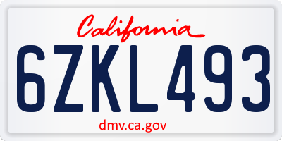 CA license plate 6ZKL493