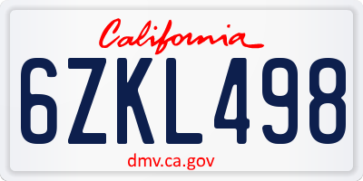 CA license plate 6ZKL498