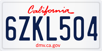 CA license plate 6ZKL504