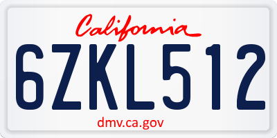 CA license plate 6ZKL512