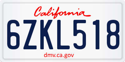 CA license plate 6ZKL518