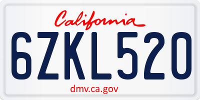 CA license plate 6ZKL520