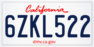 CA license plate 6ZKL522