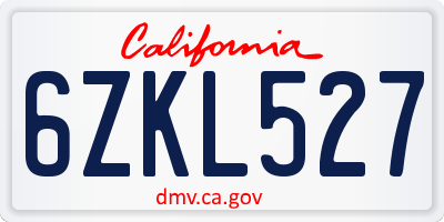 CA license plate 6ZKL527