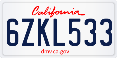 CA license plate 6ZKL533