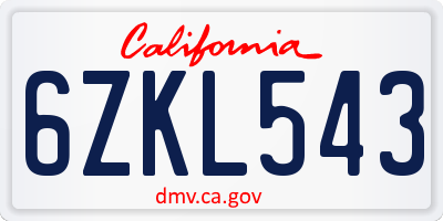 CA license plate 6ZKL543