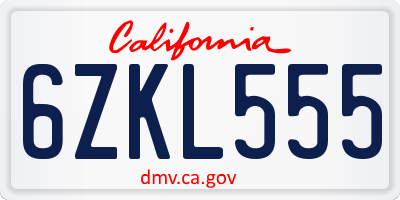 CA license plate 6ZKL555