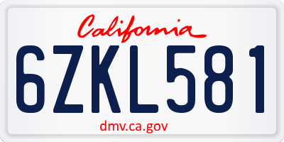 CA license plate 6ZKL581