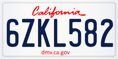 CA license plate 6ZKL582