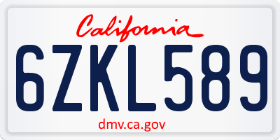 CA license plate 6ZKL589