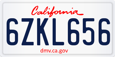 CA license plate 6ZKL656