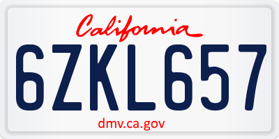 CA license plate 6ZKL657