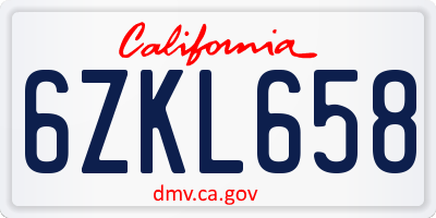 CA license plate 6ZKL658