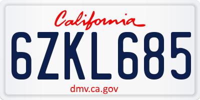 CA license plate 6ZKL685