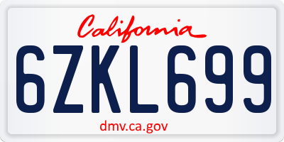 CA license plate 6ZKL699