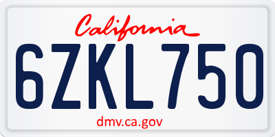 CA license plate 6ZKL750