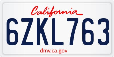 CA license plate 6ZKL763