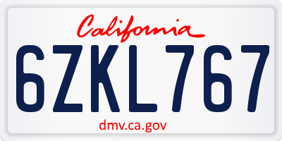 CA license plate 6ZKL767
