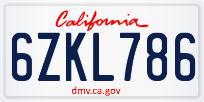 CA license plate 6ZKL786