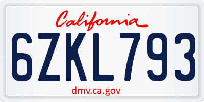 CA license plate 6ZKL793