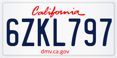 CA license plate 6ZKL797