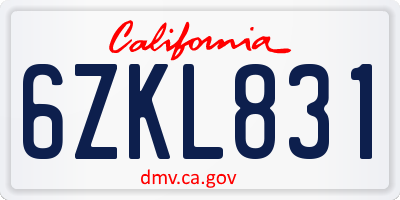 CA license plate 6ZKL831