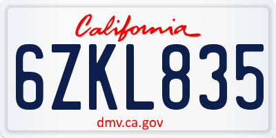 CA license plate 6ZKL835