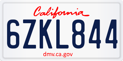 CA license plate 6ZKL844