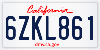 CA license plate 6ZKL861