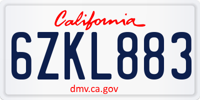CA license plate 6ZKL883
