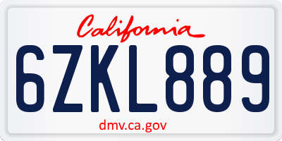 CA license plate 6ZKL889