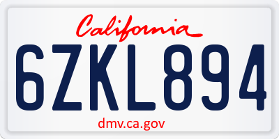 CA license plate 6ZKL894