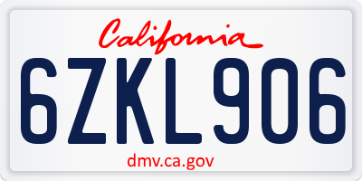 CA license plate 6ZKL906