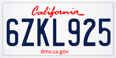 CA license plate 6ZKL925
