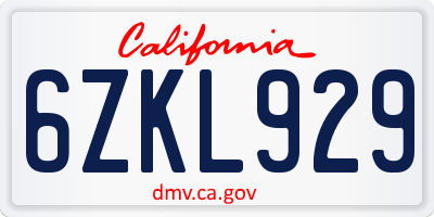 CA license plate 6ZKL929