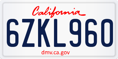 CA license plate 6ZKL960