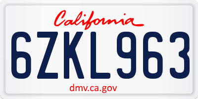 CA license plate 6ZKL963