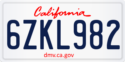 CA license plate 6ZKL982