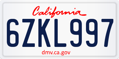 CA license plate 6ZKL997