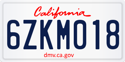 CA license plate 6ZKM018